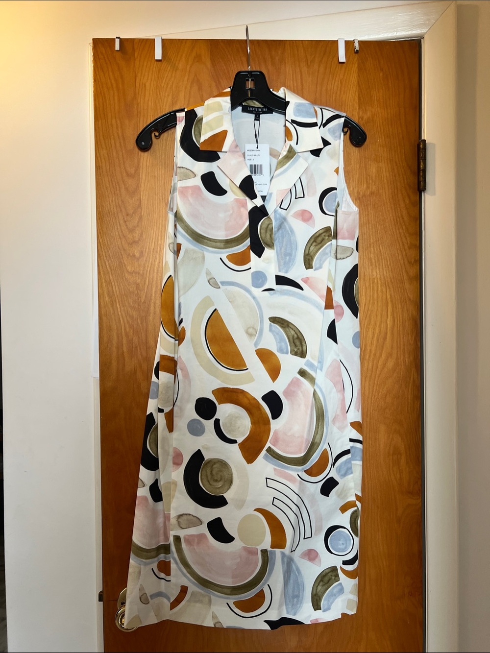 Sleeveless Collared Midi Dress in White Multi by Lafayette 148